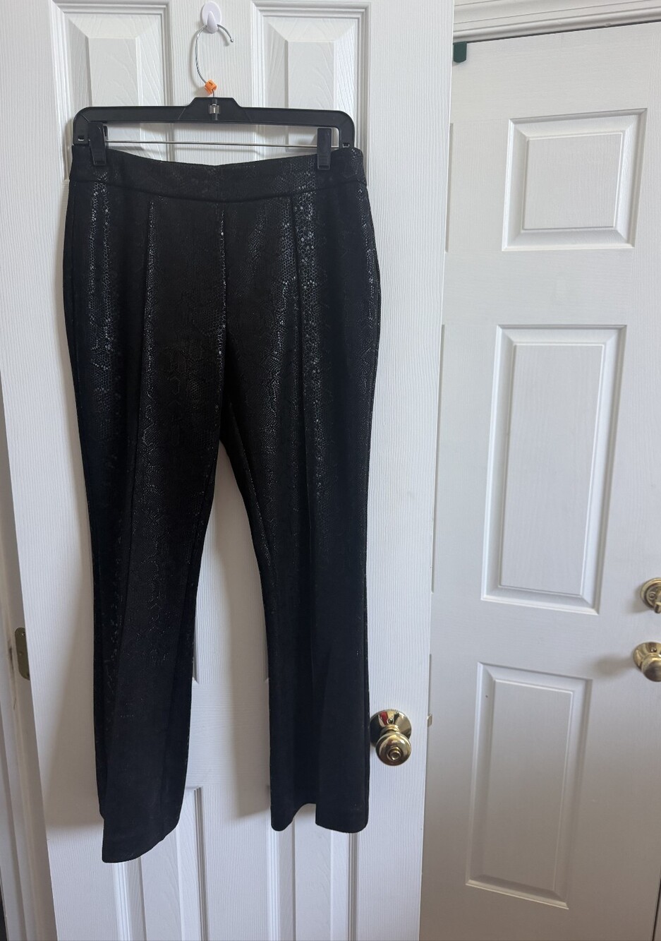 Women's Black Boot Cut-Leg Slight Shine Snake Pattern Pants